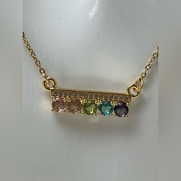 Cubic Zirconia Colorful Boho Chic Gold Necklace - Trendy Gold Necklace - Picture 14 of 16